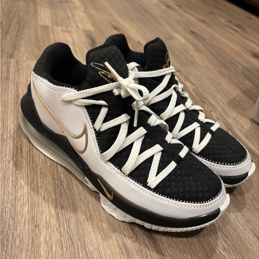 Nike Lebron 17 XVII Low Basketball Shoes Black, White, and Gold